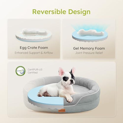CWAWZ Large Orthopedic Dog Bed, 36 in. Dog Bed for Large Sized Dogs with Full-Surround Bolsters, Dual-Sided Dog Cooling Beds with Memory Foam, Washable Pet Sofa Couch with Nonslip Bottom, Light Grey
