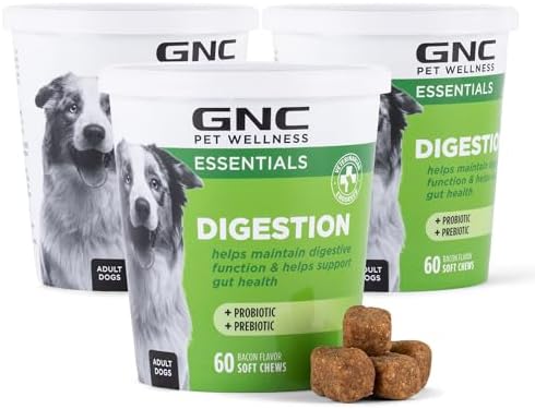 GNC Pets Essentials Digestion Soft Chews for Dogs, Bacon, 60 Count, 3-Pack