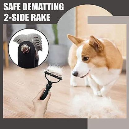 5PCS Grooming Kit for Dog,Puppy- Deshedding & Slicker Brush for Short-Haired Pets, Flea Comb and Grooming Comb Set Grey