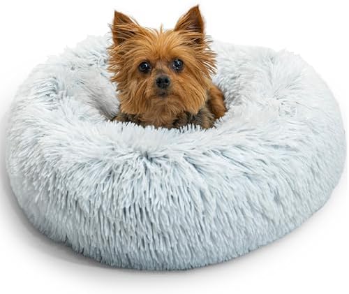 Best Friends by Sheri The Original Calming Donut Dog Bed for Extra-Small Dogs up to 10 lbs, Shag Faux Fur, Frost Gray, 18" x 18"