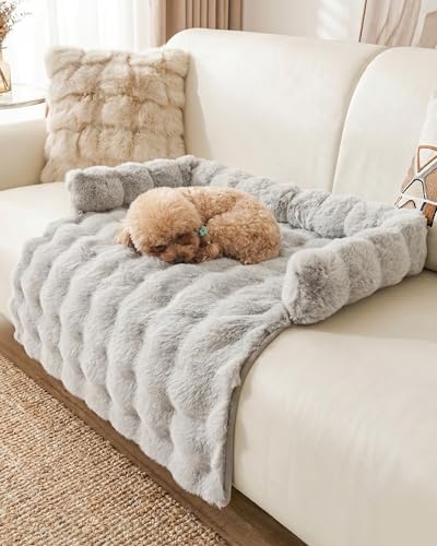 Calming Dog Bed/Mat for Couch,Faux Rabbit Fur Pet Sofa Furniture Protector