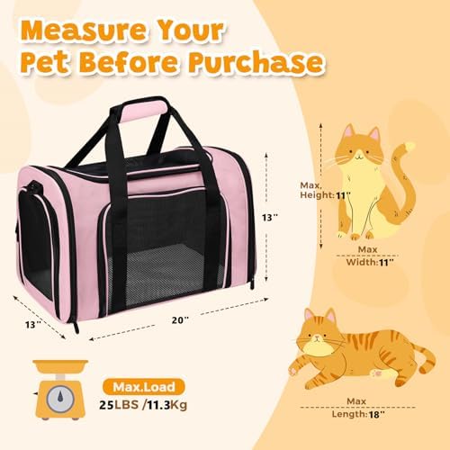 Large Cat Carrier Soft Up to 28 Lbs, Breathable Pet Bag with Steel Frame