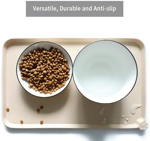 Hoki Found Silicone Pet Food Mat Tray - High-Lips Dog and Cat Bowl Mat - Waterproof Feeding Mat for Floors - Papayawhip