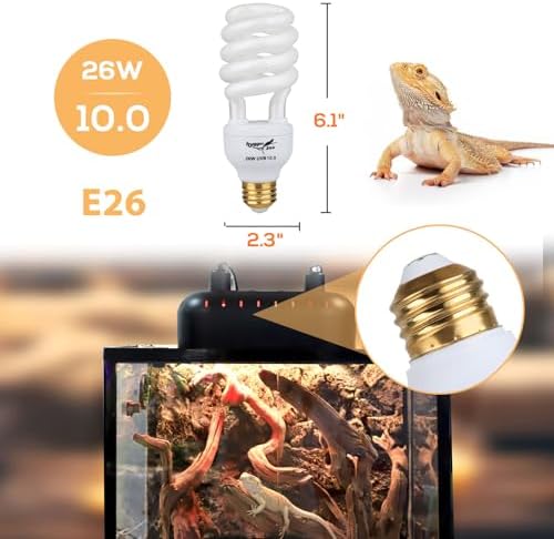 UVB Bulb for Reptiles, 10.0 26W UVB Light for Reptiles, Hygger zoo UVA UVB Reptile Light Bulb Reptile UVB Bulb UVB Light for Bearded Dragon Turtle Lizard Reptile Lamp Terrarium Lamp for Desert Reptile