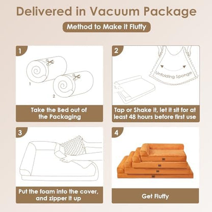 EHEYCIGA Orthopedic Dog Bed Medium Size, Memory Foam Dog Bed, Pumpkin
