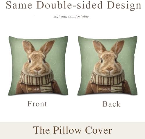InkRain Winter Animal Cute Rabbit Pillow Cover 24x24 Inch Set of 2 Home Decor Decorative Cotton Linen Illustration Pillowcases for Living Room House Sofa