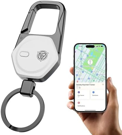 Oaridey Keychain, Works with Apple Find My, Carabiner Car Key Chain with GPS Tracker, Heavy Duty Key Finder for Luggage, Bags, Anti-Lost Key Tracker with 2-Year Battery Life, High-Precision, White