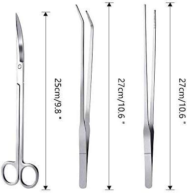 3 in 1 Aquarium Aquascape Tools Kit Long Stainless Steel Aquarium Tank Aquatic Plant Tweezers Scissors Tools