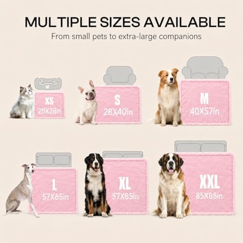 Waterproof Dog Blanket Reversible Fluffy Pet Bed Cover Pink Puppy Blankets Leakproof Sofa Couch Washable Cover Cat Pet Blanket for Warm-M