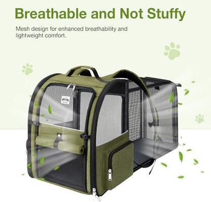 Large Cat Backpack Carrier Expandable Pet Carrier Backpack for Small Dogs Medium Cats Fit Up to 18 Lbs, Dog Backpack Carrier, Foldable Puppy Backpack Carrier for Travel,Dark Green, Large