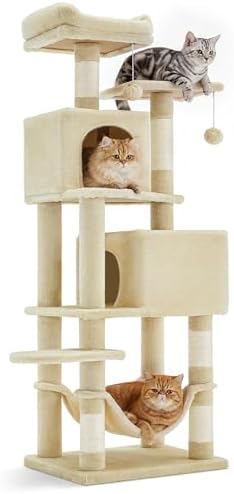 SONGMICS HOME Cat Tree for Indoor Cats, Multi-Level Cat Tower with Sisal Scratching Posts, Hammock and Condo, Beige