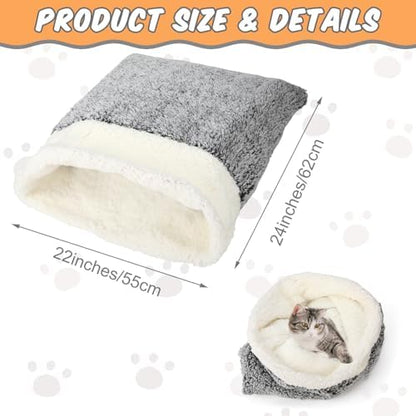 Self Heating Cat Sleeping Bag Indoor Self Warming Cat Bed Cave Heated Pad Cozy Soft Winter Washable Wrap Pet Snuggle Sack Pouch for Puppy Dog Kitten, 24 x 21 Inch(Rustic,Gray)