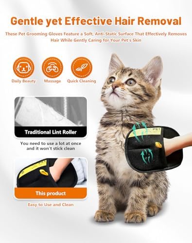 2PCS Hair Removal Glove, Pet Hair Removal Tool, Reusable Removal Tool for Couch, Furniture, Carpet, Car Seat, Cat Grooming Tools