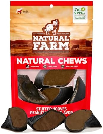Natural Farm Peanut Butter Flavor Filled Cow Hooves for Dogs (4-Pack), Long-Lasting Natural Beef Bone Treats, Best for Small, Medium & Large Dogs
