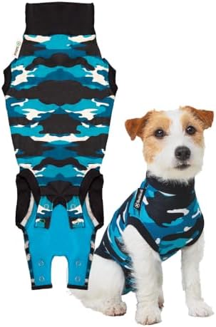 Suitical Recovery Suit for Dogs - Spay & Neutering Dog Surgery Recovery Suit for Male or Female - Soft Fabric for Skin Issues - Small - Neck to Tail 16.9-20.1 Inch, Chest 23-34 Inch - Blue Camouflage