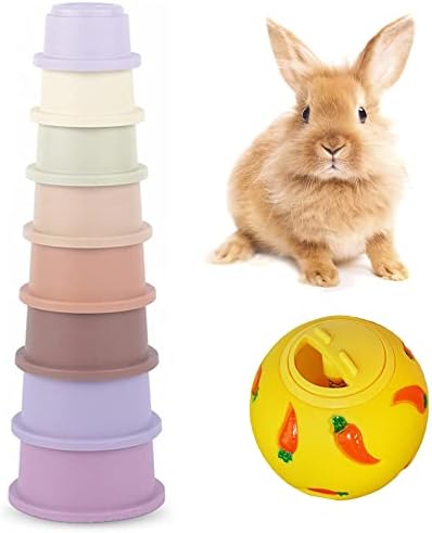 9 PCS Bunny Stacking Cups, Stacking Cups for Rabbits Stack up Bunny Cups Toys Rabbit Food Dispenser for Rabbits Bunny Small Animals