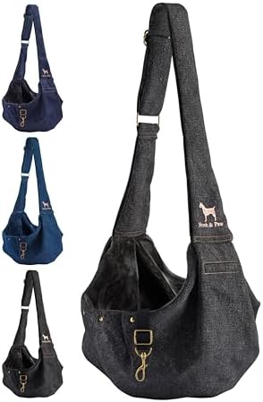Noah & Paw Dog Sling Carrier for Small Dogs 3-10lb, Dog Sling for Small Dogs and Cats, Dog Carrier with Adjustable Padded Strap, Premium Denim, Lined with Fur, Double Safety Feature, Machine Washable