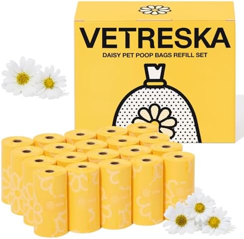 VETRESKA Daisy Scented Dog Poop Bags, 300 Counts, Leak-proof