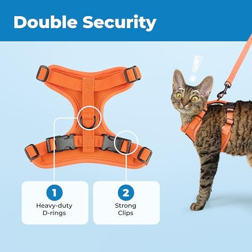 Voyager Escape-Proof Step-in Lock Cat Harness & 5ft Neoprene-Handle Leash Set All-Weather Mesh with Reflective Stitching for Small to Large Cats by Best Pet Supplies, Orange (327), M