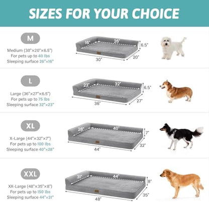 COZY KISS Orthopedic Dog Bed for Extra Large Dogs, L Shaped XXL 48x35 inch
