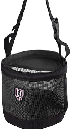 Harrison Howard Horse Muzzle Feed Bag Nylon Mesh Grain Feed Bag with Padded Neck Strap Adjustable Belt Black Small