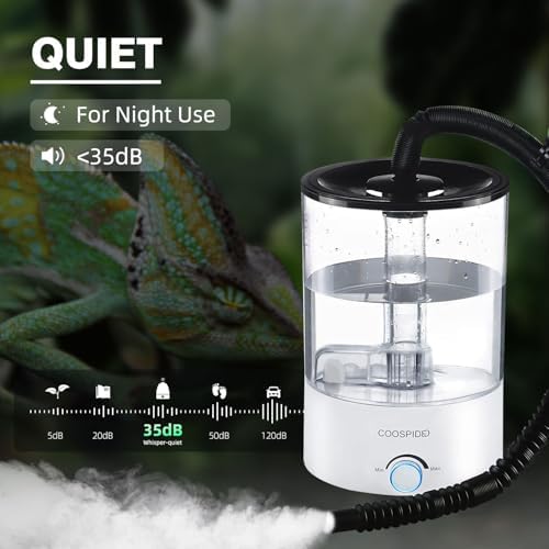 Coospider 4.2L Top Fill Reptile Humidifier, Fogger Mister for Reptiles Tank, Terrariums Humidifiers with Extended Hose/Tube, Reptile Misting System for Reptiles Amphibians Herps Vivarium