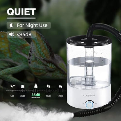 Coospider 4.2L Top Fill Reptile Humidifier, Fogger Mister for Reptiles Tank, Terrariums Humidifiers with Extended Hose/Tube, Reptile Misting System for Reptiles Amphibians Herps Vivarium