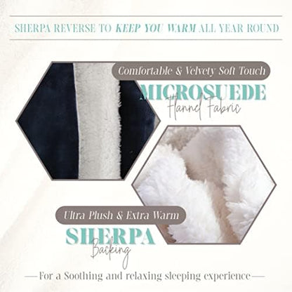Elegant Comfort Reversible and Ultra-Plush Flannel Fleece Sherpa Throw- Lightweight Soft and Cozy- All Season Decorative Throw, Perfect for Lounging, 50 x 60 inches, Navy Blue