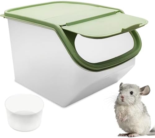 PINVNBY Chinchilla Sand Bath Box Gerbil Transparent Bathroom Chinchillas Plastic Dust Bath House with Sand Cup for Guinea Pig Hedgehog Squirrel and Other Small Animals(Green