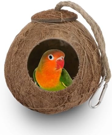 Hypeety Pet Bird Breeding Nest Natural Coconut Bird Hideout Hut for Cage