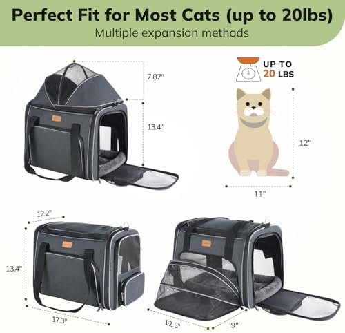 Morpilot Top and Side Expandable Cat Carrier for Pets up to 20lbs