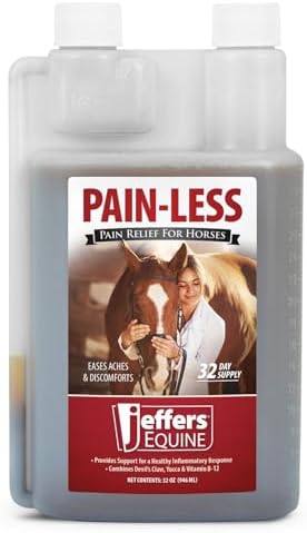 Jeffers Equine Pain Less Liquid Horse Supplement – Joint Muscle Comfort & Mobility Support with Devil’s Claw, Yucca, Vitamin B12, w/Prebiotic for Digestive Nutritional Support for Horses - 32 oz