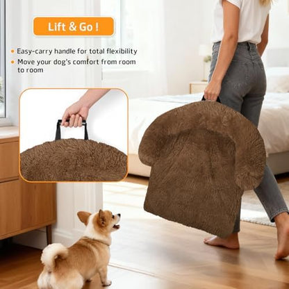 GGIB Calming Dog Bed Fluffy Plush Dog Mat for Furniture Protector with Removable Washable Cover for Large Medium Small Dogs and Cats (Extra Large (53x39.3x6), Brown)
