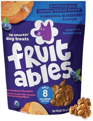 Fruitables Baked Dog Treats, Low Calorie Treats, Pumpkin & Blueberry, 20oz