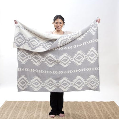 Carstens, Inc. Luxury Soft Stretchy Reversible Plush Throw Blanket, Large 50" x 60", Western Grey Diamond Aztec