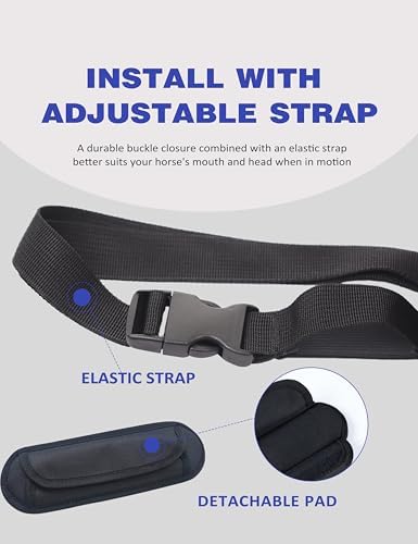 Harrison Howard Horse Muzzle Feed Bag Nylon Mesh Grain Feed Bag with Padded Neck Strap Adjustable Belt Dark Blue Medium