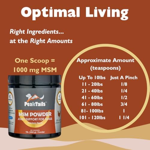 KALA HEALTH PeakTails Chicken Flavor MSM Powder for Dogs, US-Sourced, 1 lb