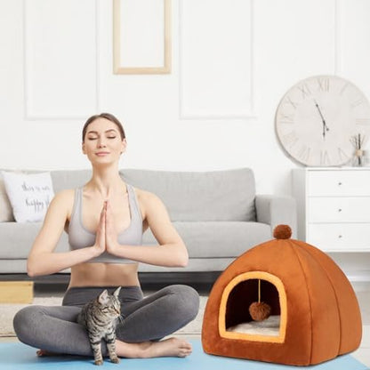 Cat Bed Cave for Indoor Cats,Cat House Tent Bed with Removable Washable Cushioned Pillow, 2-in-2 Kitten Beds for Indoor Kittens,Pet Bed