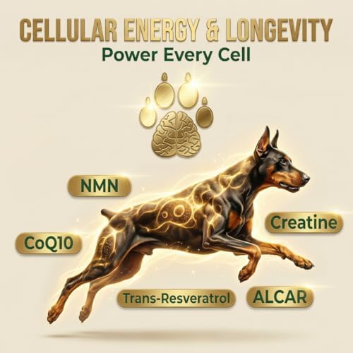 Dog Longevity Supplement - NMN, Lions Mane, Curcumin, CoQ10 All Breeds & Ages + Senior Dog Vitamins - 14 Ingredients - Cellular Vitality, Brain Health - Made in USA - 1-3 Months Supply