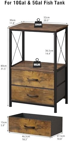 10 Gallon Aquarium Stand with 2 Drawers, Brown