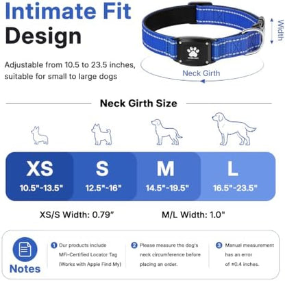 GPS Dog Collar with Tracker, Waterproof, No Monthly Fee, Blue, M