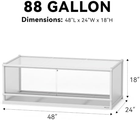 88 Gallon Reptile Tank, Reptile Enclosure for Easy Maintenance, Top Screen Ventilation & Glass Sliding Door 48''x24''x18''