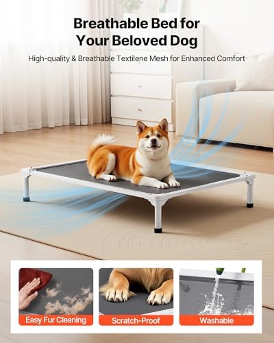 VEVOR Chew Proof Elevated Dog Bed, Portable Raised Dog Cot with Aluminum Tube Metal Frame and Breathable Textilene Mesh, Indoor & Outdoor Pet Cooling Raised Hammock Bed, L, Gray