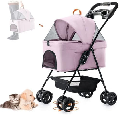 Pet Stroller with Detachable Carrier for Small Dogs & Cats, Pink