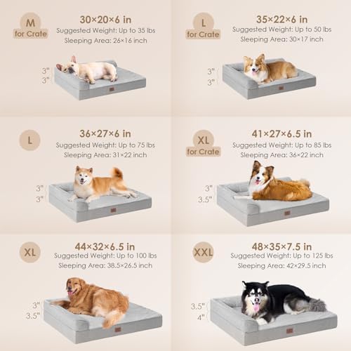 EHEYCIGA Orthopedic Dog Bed Medium Size, Memory Foam Dog Bed, Grey