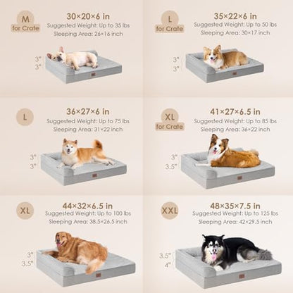 EHEYCIGA Orthopedic Dog Bed Medium Size, Memory Foam Dog Bed, Grey