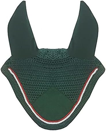 Horse Fly Bonnet Double Piping Ear Net Fly Veil Mask Breathable Cotton Crochet Horse Tack (Full, Dark Green/Hunter Green)