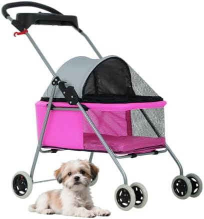 BestPet Foldable Pet Stroller for Small/Medium Dogs and Cats Up to 33 lbs