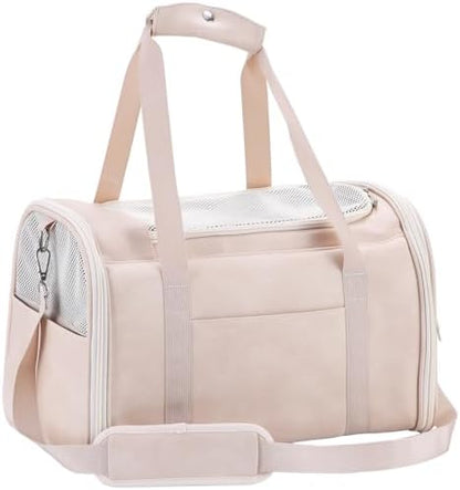 Fashion Dog Carrier Pet Carrier Airline Approved Cat Carrier for Small Dogs Cats Under 15 Lbs, Vegan Leather Collapsible Soft Sided Travel Puppy Carrier