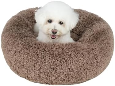Best Pet Supplies Round Calming Dog Bed for Small, Medium & Large Dogs, Plush Donut Cuddler Pet Bed w/Raised Rim for Head, Neck Support, Anti-Slip Bottom Washable Bed - Caramel, 30 x 30 x 8
